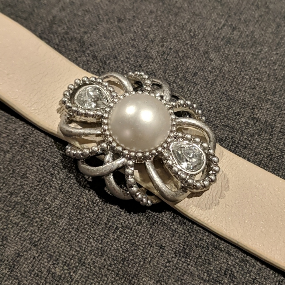 Florence Leather, Pearl and Crystal Bracelet